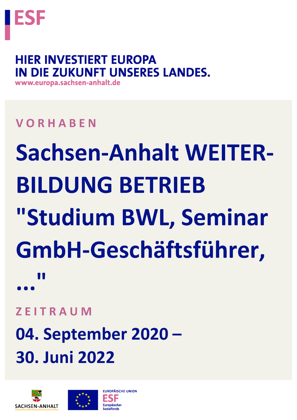 Förderprojekt: Sachsen-Anhalt WEITER- BILDUNG BETRIEB